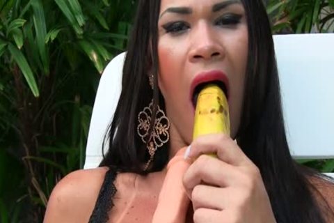 Sensual tgirl Erika Lee Masturbates With A Banana And Sticks A fake penis Up Her butt
