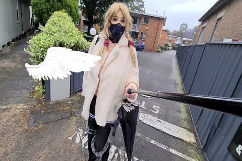 Exhibitionist whore Flashing In A Fur Coat By A Busy Road
