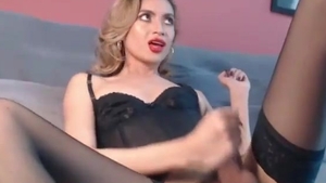 slim Colombian ladyman In dark lingerie And stockings Tugs Her large wang