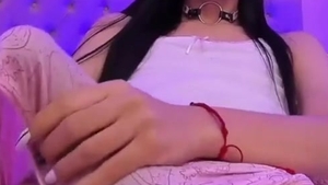 long Haired Transgirl Jerks Off Her humongous Monster 10-Pounder On cam