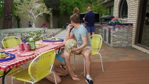 Trans Angels: Cheeky Flash of Big Titties Under Table