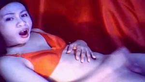 Wertvoller Asiatischer Ladyboy mastubiert ihren Penis und kommt vor der Webcam